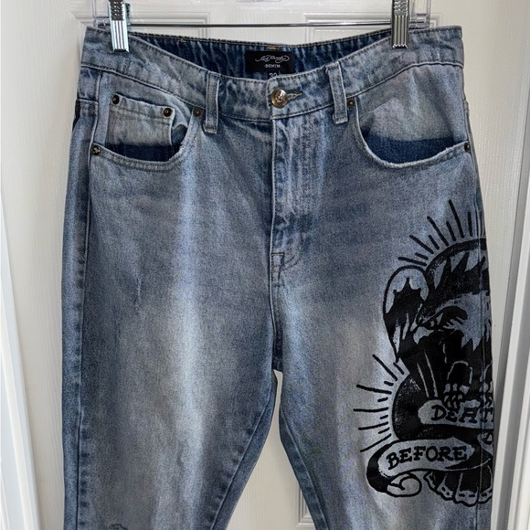 Ed Hardy Other - Ed Hardy Death Before Dishonor Jeans Distressed Mens 32x29 Streetwear Edgy Punk